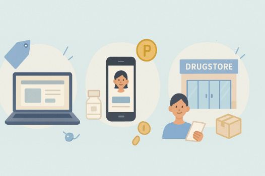 ミルセリンホワイトNKBを購入する際に、公式サイトやAmazon・楽天などの通販とドラッグストア店頭を比較できるイメージ